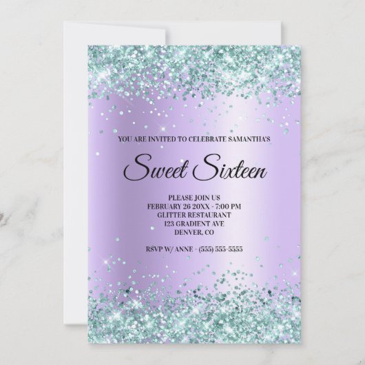 Faux Blauwgroen Glitter Lavender Satin Folie Sweet Kaart (Voorkant)
