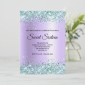 Faux Blauwgroen Glitter Lavender Satin Folie Sweet Kaart (Staand voorkant)