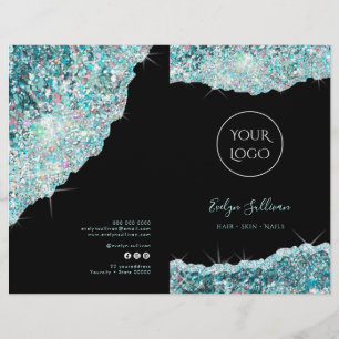 Faux blauwgroen glitter service menu brochure