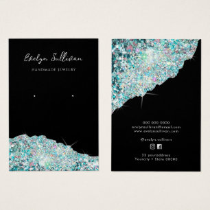 Faux blauwgroen liridescent glitter earing display visitekaartje
