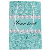 Faux Blauwgroen Sequins en Diamonds Medium Cadeauzakje (Voorkant)