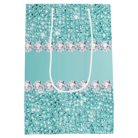 Faux Blauwgroen Sequins en Diamonds Medium Cadeauzakje (Achterkant)