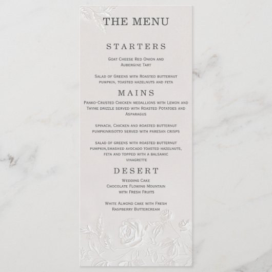 Faux Blind Embossed Arch Wedding Menu Card (Devant)