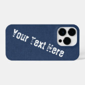Faux Blue Denim Fabric Custom Text iPhone Case iPhone Hoesje (Achterkant horizontaal)