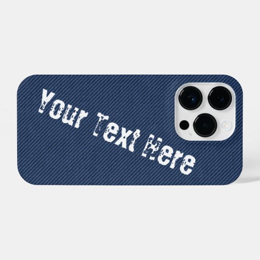 Faux Blue Denim Fabric Custom Text iPhone Case iPhone Hoesje (Achterkant horizontaal)