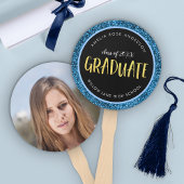 Faux Blue Glitter Afstuderen Foto Afstuderen Handwaaier