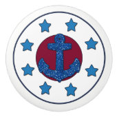 Faux Blue Glitter Anchor | Blauwe sterren Keramische Knop (Voorkant)