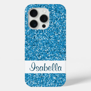 Faux Blue Glitter Pattern Kijk-like & Custom Name iPhone 15 Pro Case