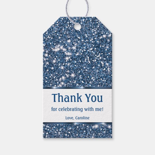 Faux Blue Glitter Texture Kijk - Dank je Cadeaulabel (Voorkant)