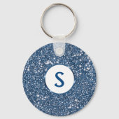 Faux Blue Glitter Texture Kijk en aangepast monogr Sleutelhanger (Voorkant)