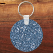 Faux Blue Glitter Texture Kijk en aangepast monogr Sleutelhanger (Achterkant)