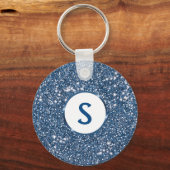 Faux Blue Glitter Texture Kijk en aangepast monogr Sleutelhanger (Voorkant)