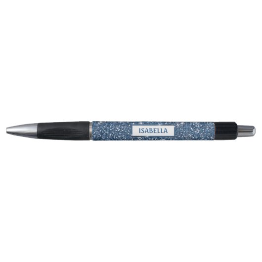 Faux Blue Glitter-textuur met aangepaste naam Pen (Voorkant)