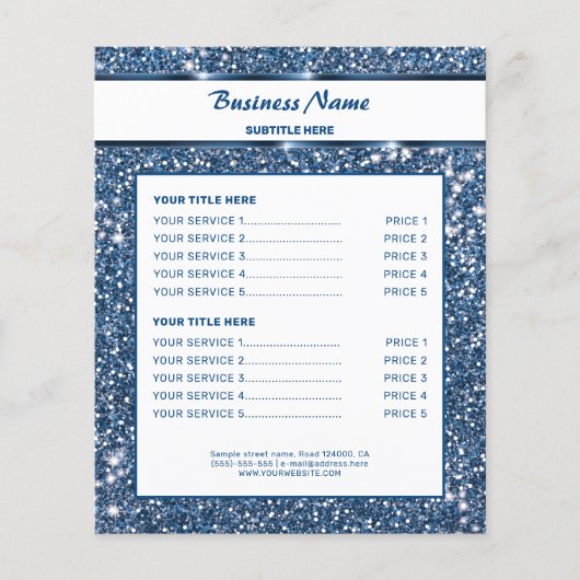 Faux Blue Glitter-textuur met aangepaste tekst Flyer (Voorkant)