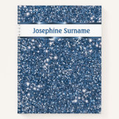 Faux Blue Glitter-textuur met aangepaste tekst Notitieboek (Voorkant)