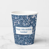 Faux Blue Glitter-textuur met aangepaste tekst Papieren Bekers (Voorkant)
