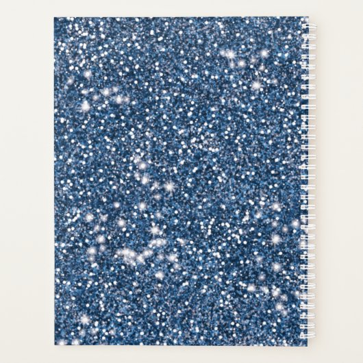 Faux Blue Glitter-textuur met aangepaste tekst Planner (Achterkant)
