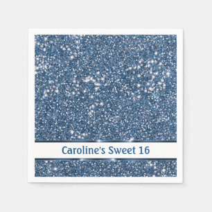 Faux Blue Glitter-textuur met aangepaste tekst Servet