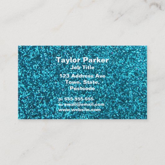 Faux Blue Glitter Visitekaartje (Voorkant)