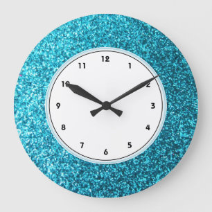Faux Blue Glitter-wandklok Grote Klok