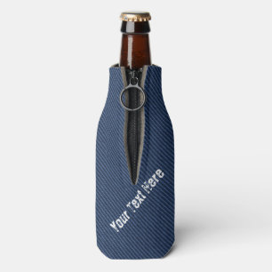 Faux Blue Jeans Fabric Bottle Glacière - Texte pe