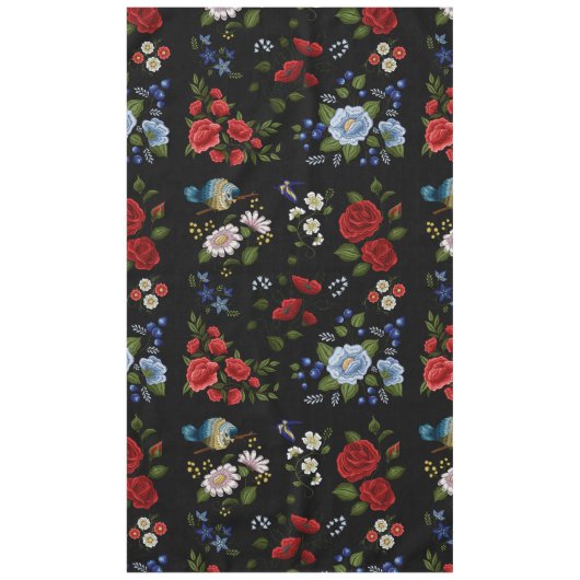 Faux borduurende rode en blauwe bloemen tafelkleed (Voorkant)