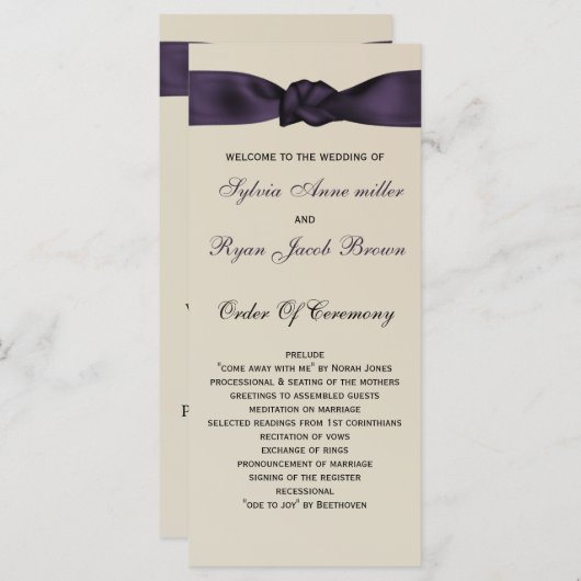 FAUX bow amethyst programme et menu Mariage (Devant / Derrière)