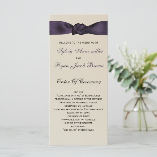 FAUX bow amethyst programme et menu Mariage (Debout devant)