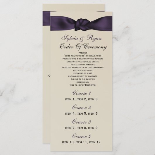 FAUX bow amethyst programme et menu Mariage (Devant / Derrière)