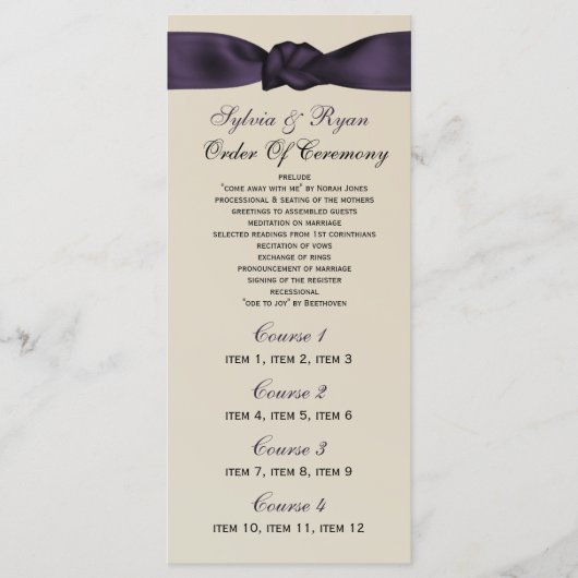 FAUX bow amethyst programme et menu Mariage (Devant)
