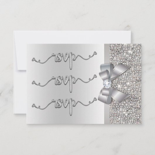 Faux Bow Sequins Argent RSVP Mariage (Devant)