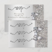 Faux Bow Sequins Argent RSVP Mariage (Devant / Derrière)