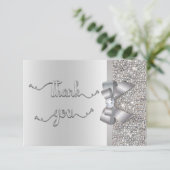 Faux Bow Silver Sequins Dank u bruiloft Bedankkaart (Staand voorkant)