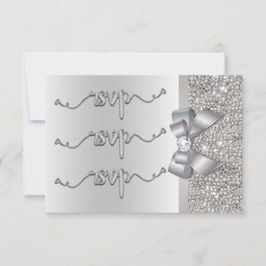 Faux Bow Silver Sequins Mariage RSVP (Devant)