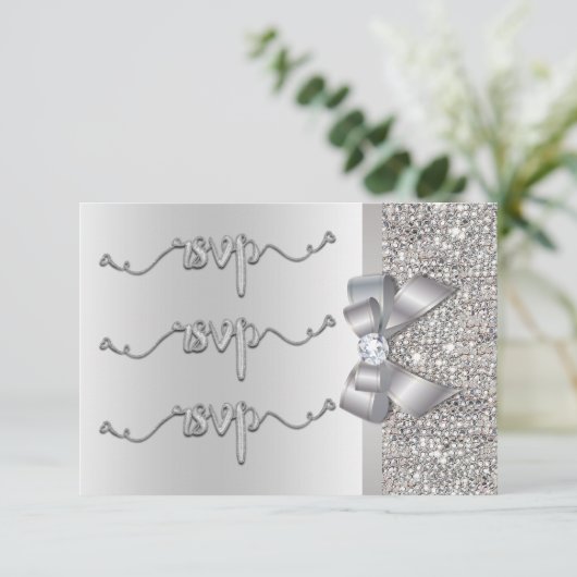 Faux Bow Silver Sequins Mariage RSVP (Debout devant)