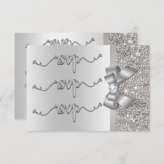 Faux Bow Silver Sequins Mariage RSVP (Devant / Derrière)