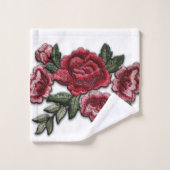 Faux Broderie Rouge Roses Floral Rose Motif (Gant de toilette)