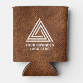 Faux Brown Leather Modern Business Logo Blikjeskoeler (Voorkant)