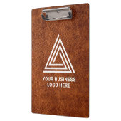 Faux Brown Leather Modern Business Logo Klembord (Links)