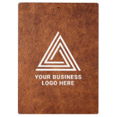 Faux Brown Leather Modern Business Logo Klembord (Achterkant)