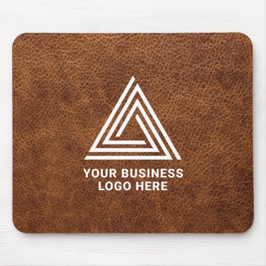 Faux Brown Leather Modern Business Logo Muismat (Voorkant)