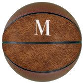 Faux Brown Leather Modern Monogram Basketbal (Voorkant)