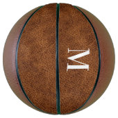 Faux Brown Leather Modern Monogram Basketbal (Verticaal)