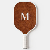 Faux Brown Leather Modern Monogram Pickleball Paddle (Voorkant)