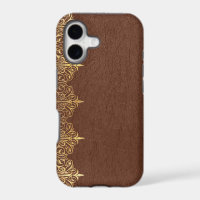 Faux Brown Vintage Cuir Gold Frontière Florale