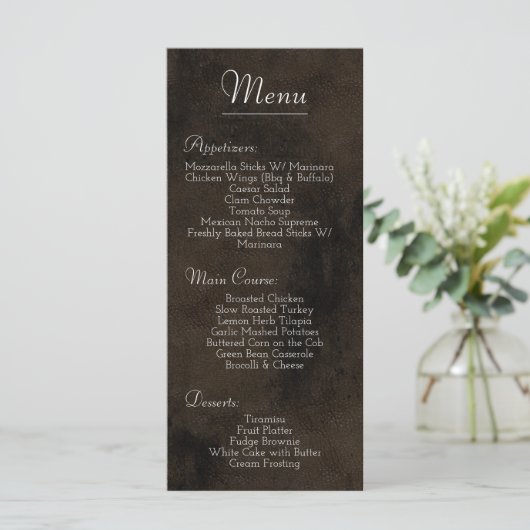 Faux bruin leder menu (Staand voorkant)