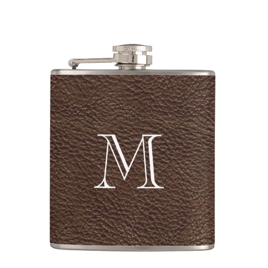 Faux Bruin leder Monogram Roestvrij staal Kolf Heupfles (Voorkant)