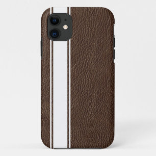 Faux bruin leder & White Stripe iPhone 5s draagtas iPhone 11 Hoesje