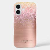 Faux Brushed Roos Gold Metal, Glitter, Script Name Case-Mate iPhone Case (Achterkant)