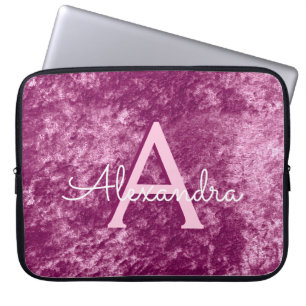 Faux Burgundy Paars Velvet Pattern Monogram Laptop Sleeve
